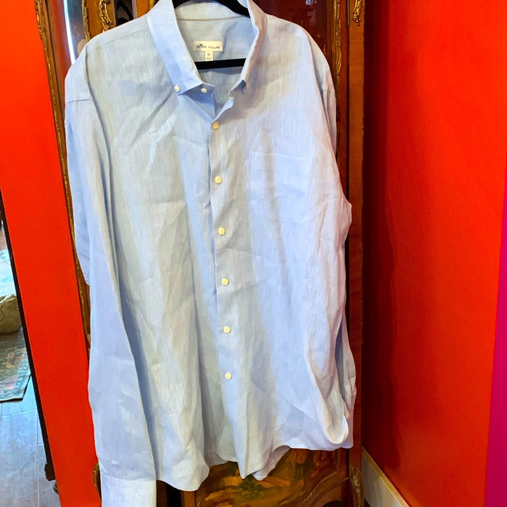 Peter Millar XL Blue Linen Button-up Oxford